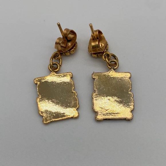 3/$18 Dainty Gold-Tone Chinese Character “Longevity” “Long Life” Dangle Earrings - Picture 3 of 4